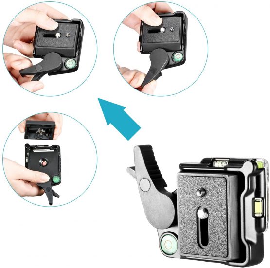 Neewer® Black Aluminum Alloy Quick Release QR Plate Adapter with 1/4"-3/8" Screw and Bubble Lever for DSLR Camera Tripod Monopod Stabilizer Ball Head - Image 4