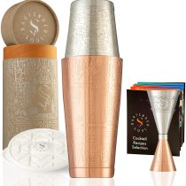 Exclusive Boston Cocktail Shaker - Copper - Professional Full Weighted Set, Precision Jigger, 2 Versatile Coasters and Recipes Guide