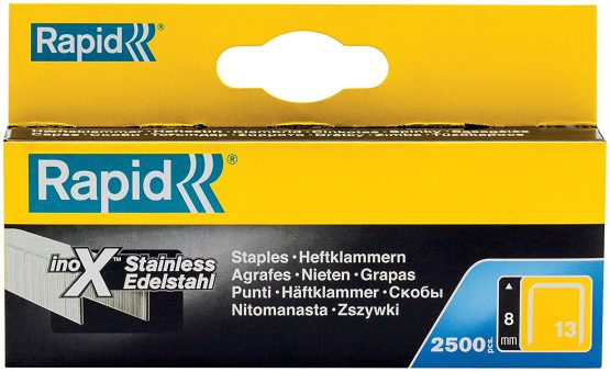 Rapid High Performance Staples, Stainless Steel, No.13, Leg Length 8 mm , 11835626 - 2500 Pieces