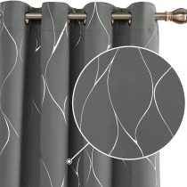 Deconovo Blackout Curtains, Home Decoration Thermal Insulated Curtains, Wave Foil Printed Ring Top Curtains for Girls Bedroom, 46 x 54 Inch(Width x Length), Light grey, 2 panels