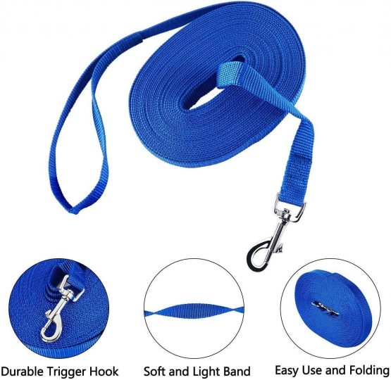 HAPPY HACHI Dog Training Lead Leash, Long Dog Line Nylon Cotton Webbing Recall Rope Leash for Pet Tracking Training Recall Obedience (5m/15ft,Blue) - Image 4