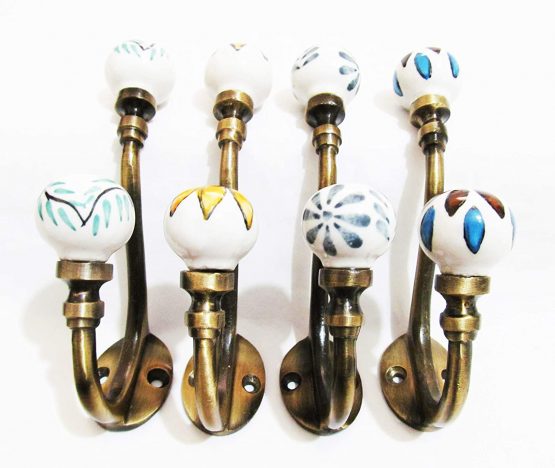 4 x Vintage Look Floral Wall Metal Painted Ceramic Coat Hook Hanger Door Cafe Office - Image 2