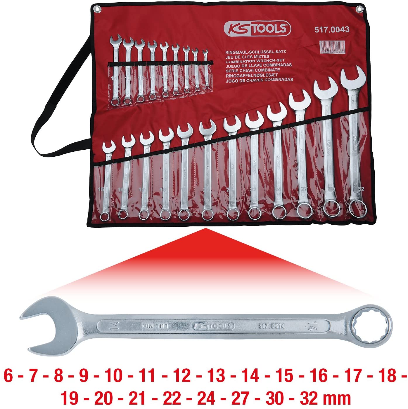 KS Tools 517.0043 6-32mm Classic Combi Spanner Set Offset (21 Pieces), Ratchet Wrench - Image 2
