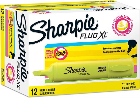 Sharpie Fluo XL Highlighters | Chisel Tip | Fluorescent Yellow | 12 Count