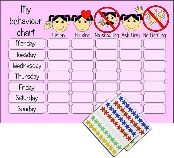 kids2learn Boys Girls Reusable Behaviour Reward Chart & Stickers (TWIN PACK) 1 x Blue & 1 x Pink - Image 3