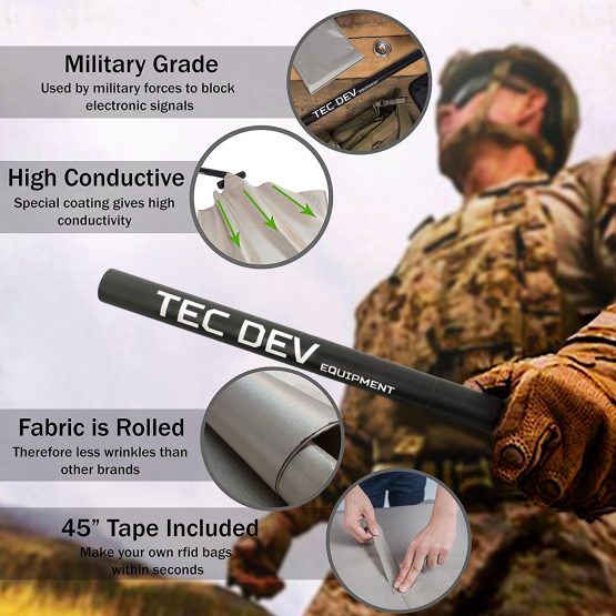 RF Faraday Fabric, Conductive Fabric, EMF Shield, Faraday Cage, RFID, Conductive Shielding, Military Grade, EMI, WiFi, Cell Phone, 45” x 43” /13sq. ft./1.47 Sq. Yds. + 45”L Conductive Tape - Image 3