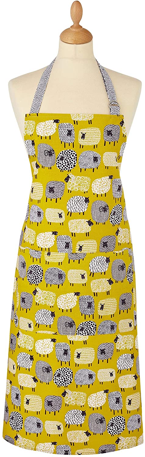 Ulster Weavers Dotty Sheep Cotton Apron, With Cute Animal Hand Drawn Design, Yellow, For Kitchen and Barbecue