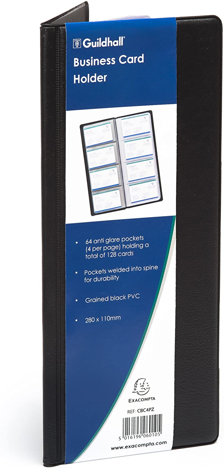 Exacompta, Ref CBC4PZ, Guildhall, Business Card Holder, 214 x 115mm, 3 Cards Per Page, Anti-Glare, 64 Pockets