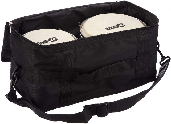 RockJam RJ-100301 7" and 8" Bongo Set with Padded Bag and Tuning Wrench Red and Natural Stripe - Image 3