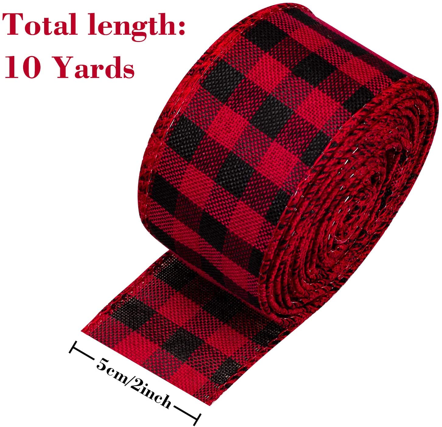 Whaline 3 Rolls Wired Edge Ribbons, 30 Yards x 2 Inches Black Red Plaid, Black White Plaid - Image 2