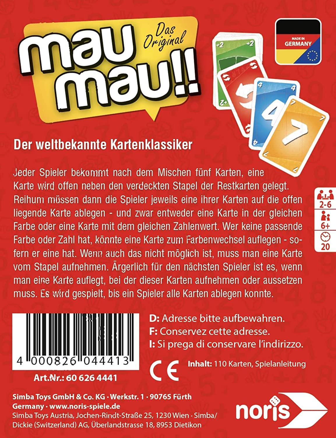 Noris "Mau Mau" Family Game (Multi-Colour), Multicoloured, 13.1 cm x 10.2 cm x 2.9 cm - Image 2