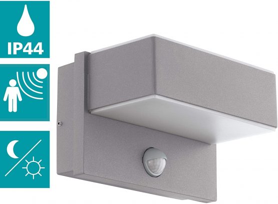 EGLO Azzinano LED Outdoor Wall Light 2-Bulb with Motion Sensor Steel and Plastic Silver / White IP44
