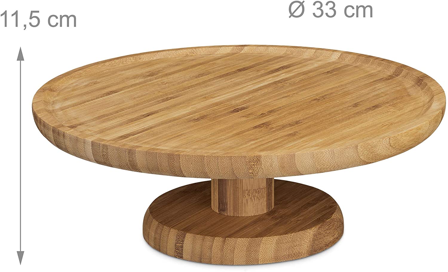 Relaxdays Round Cake Stand, 33 cm, Bamboo, with Pedestal Foot, Size: ca 11.5 x 33 cm, Natural Brown, 33 x 33 x 11.5 cm - Image 3