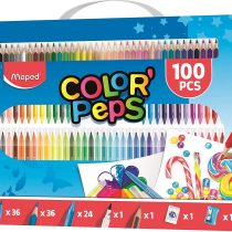 Maped Color' Peps 100 Piece Colouring Set & Carry Case (x36 Pencils, x36 Felt Tips, x24 Crayons, Board Marker, HB Pencil, Eraser and Sharpener), ASSORTED 907003