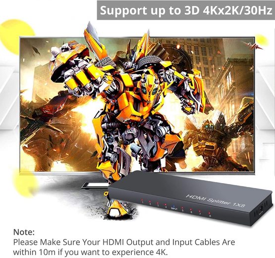 LiNKFOR 4K HDMI Splitter 1 IN 8 OUT with Certified Power Adapter 3D 8 Ports HDMI Splitter Box Metal 8 Way HDMI Splitter for PC STB PS3 Blu-Ray Player HDTV Etc - Image 4