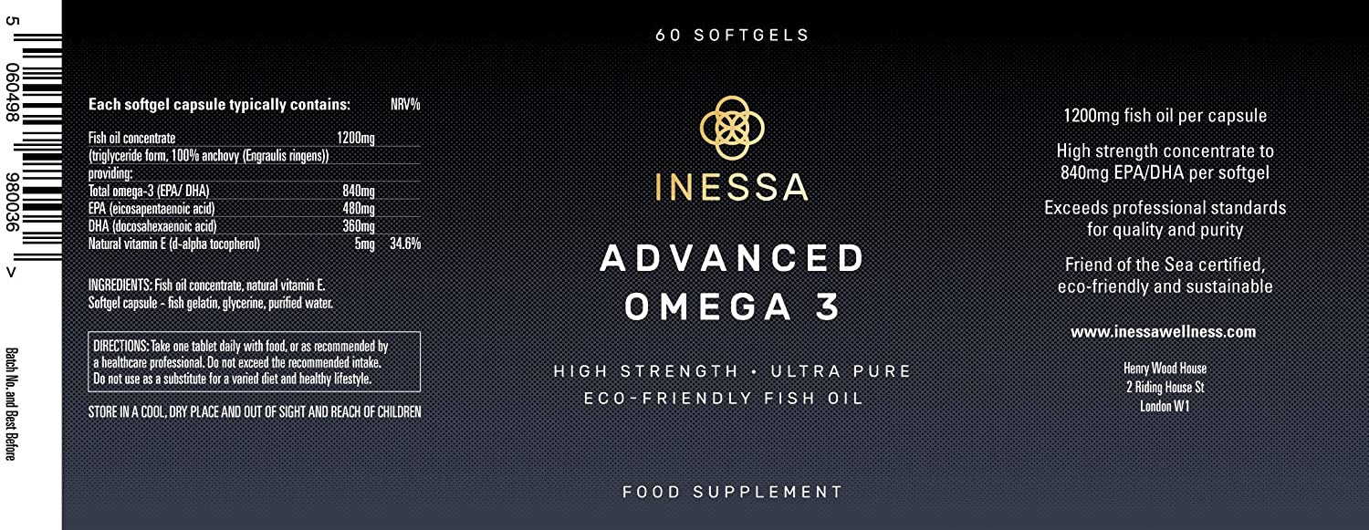 Omega 3 Fish Oil 1200mg (480mg EPA/360mg DHA per Capsule) High Strength, Ultra Pure, Eco Friendly 60 Capsules - Image 2