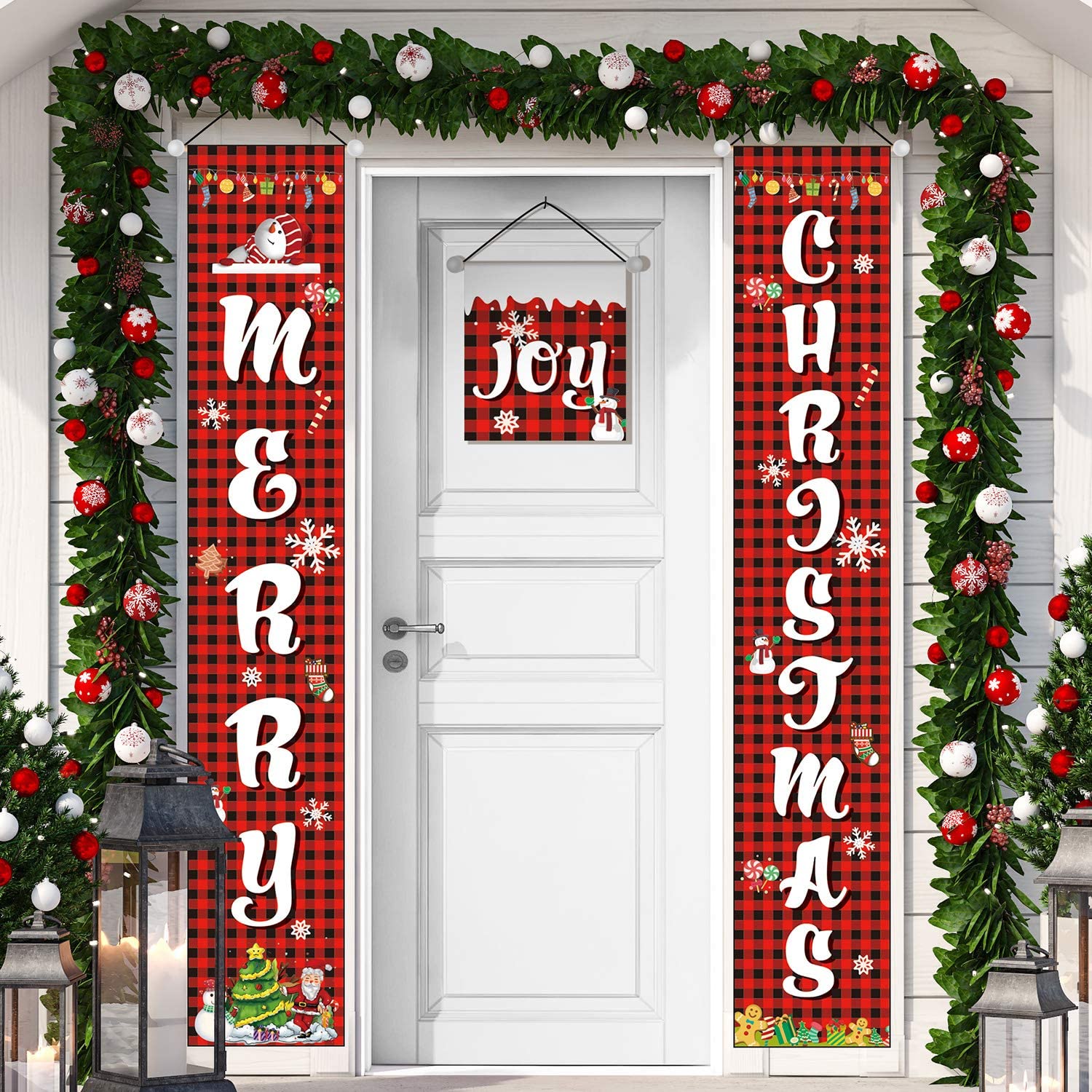 3 Pieces Christmas Porch Banners Front Door Porch Sign Banner Hanging ...