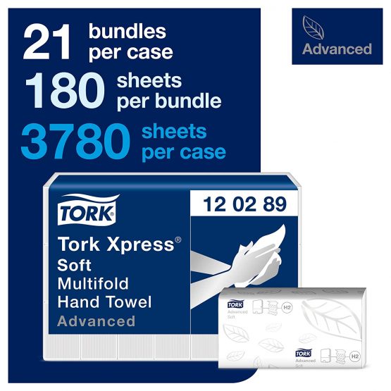Tork Xpress Soft Multifold Hand Towels 120289 - H2 Advanced Folded Paper Towels for Dispenser - Absorbent, Tear Resistant, 2-Ply, White - 21 x 180 Sheets - Image 2