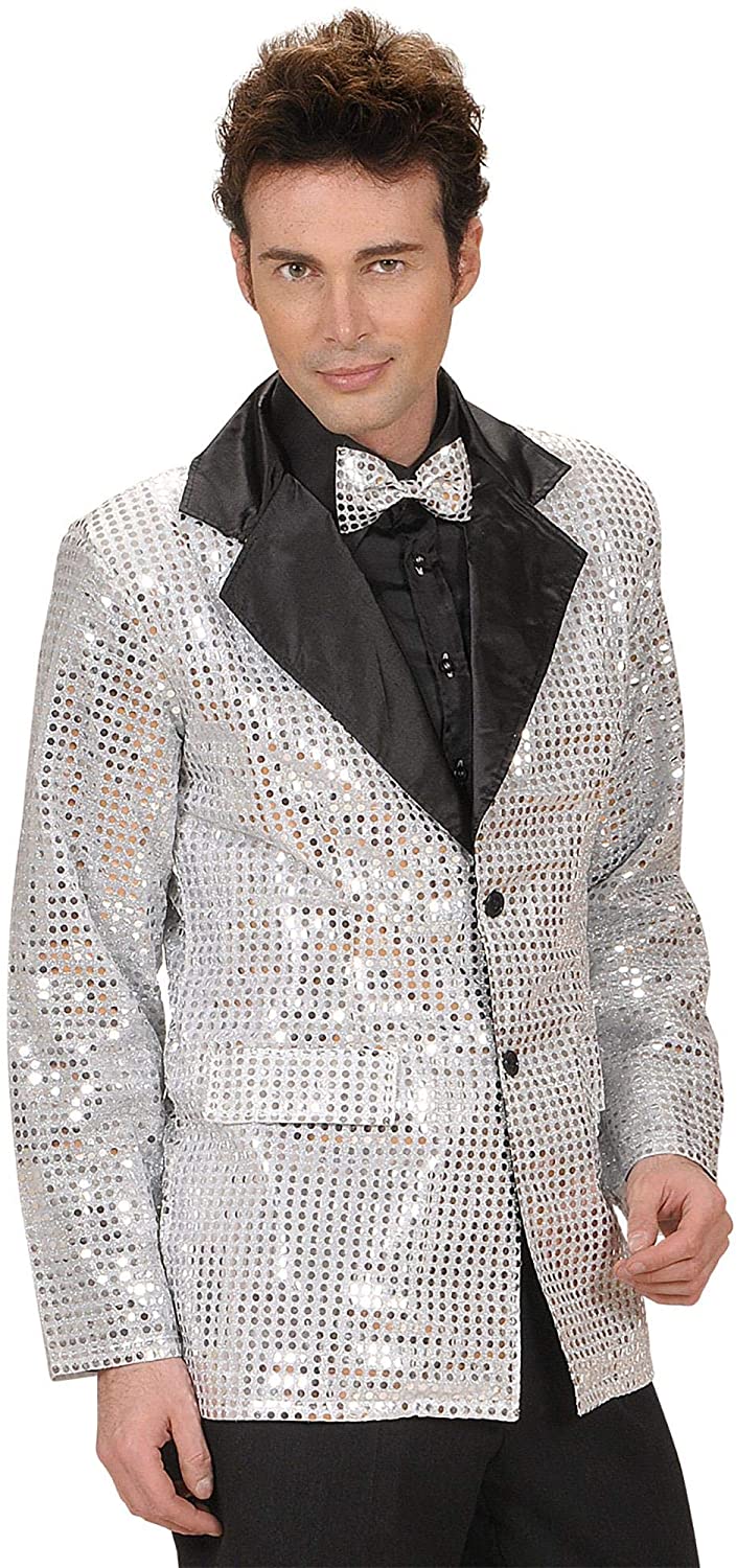Sequin Jacket withSatin Collar - Silver Accessory for Fancy Dress, M-L - Image 3