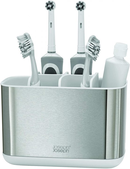 Joseph Joseph 70531 Bathroom Easy-Store Steel Toothbrush Caddy, Large- White/Steel - Image 2