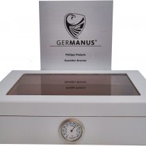 GERMANUS Cigar Humidor for approx. 30 Cigars, White, with Hygrometer and Humidifier Manual