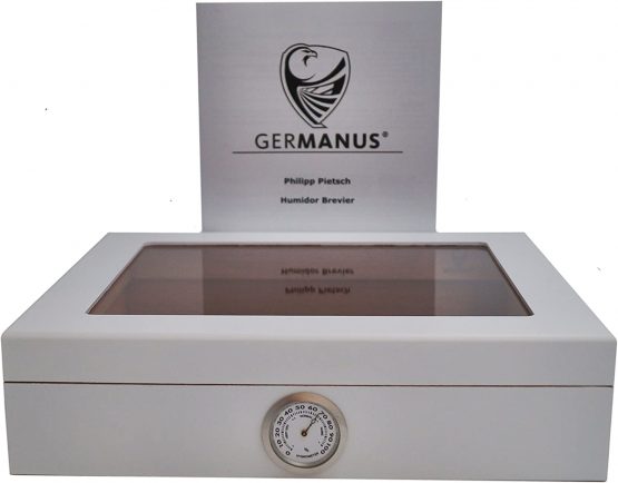 GERMANUS Cigar Humidor for approx. 30 Cigars, White, with Hygrometer and Humidifier Manual