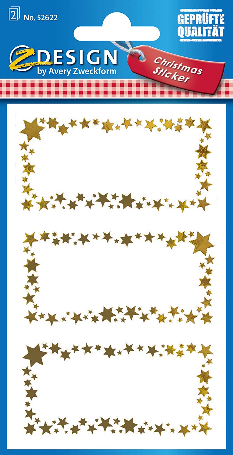 Avery Zweckform 52622 Christmas Stickers, Lettering Signs, 6 Stickers, gold/weiß, 7.6 x 12 cm