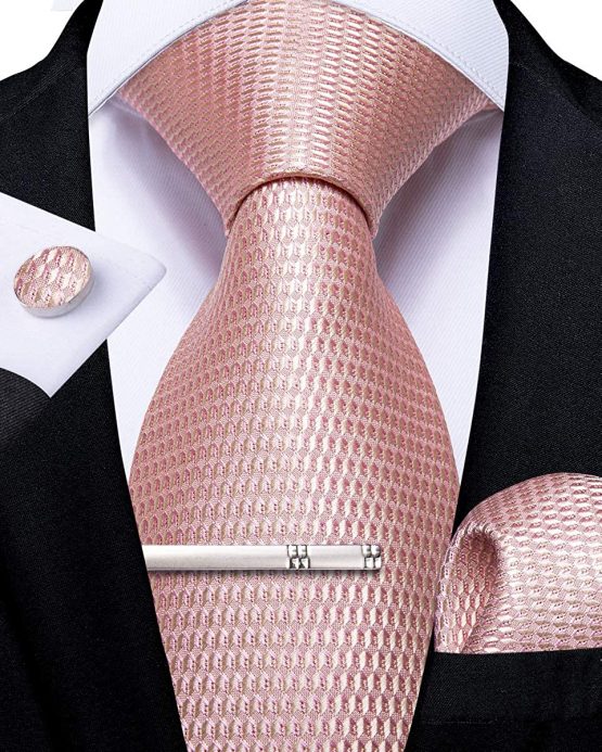 DiBanGu Men's Necktie Solid Silk Tie and Pocket Square Wedding Tie Cufflinks Set Formal - Image 3