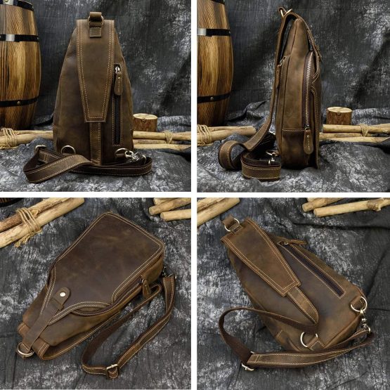LUUFAN Men's Genuine Leather Sling Bag Chest Shoulder Backpack Crossbody Bag for Casual Sport Hiking Travel - Image 4