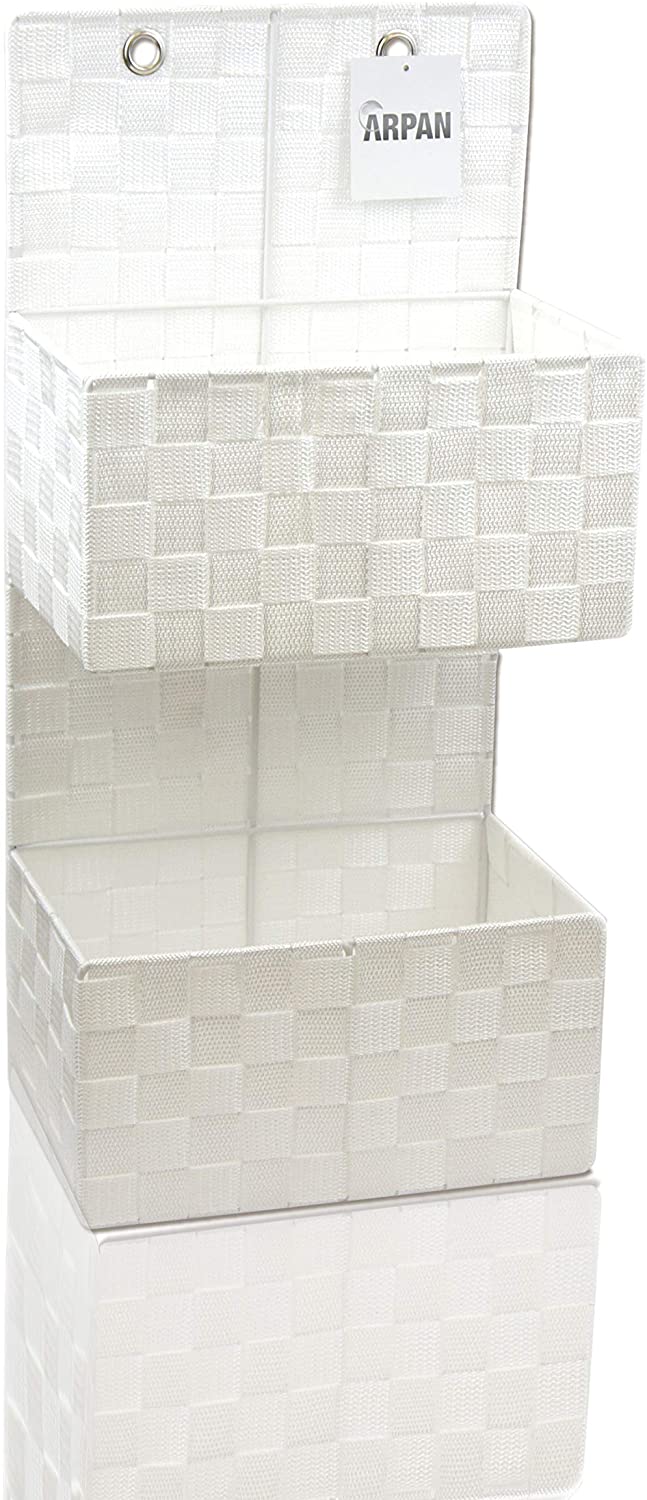 ARPAN Wall Hanging 2-Shelf Storage Basket, Nylon Hanging Storage Organiser for Bathroom Home or Office, 28 x 15 x 58 cm (White)