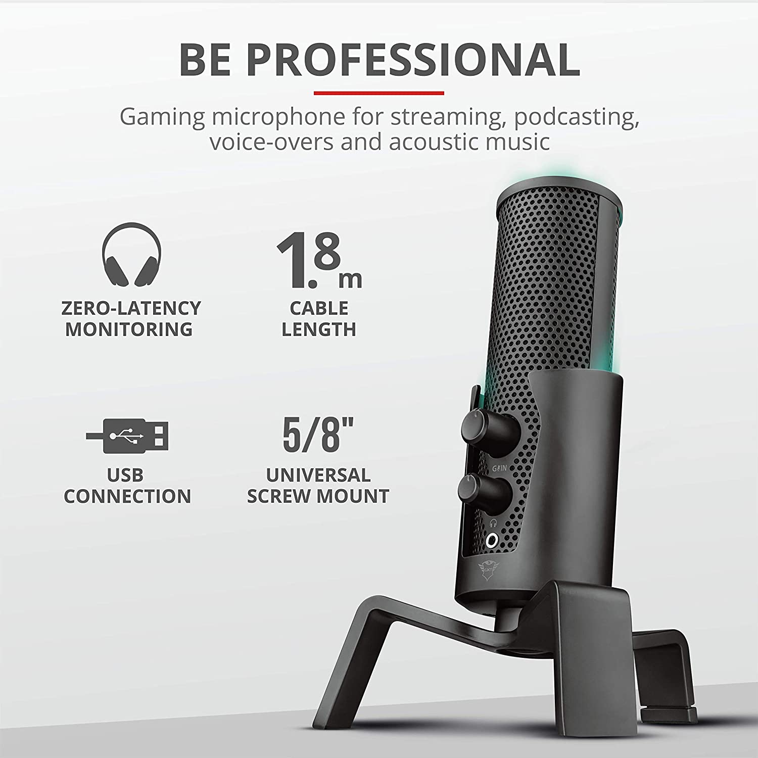 Trust Gaming GXT 258 Fyru Streaming Microphone, 4 Recording Patterns, Gaming Mic with LED Lighting - Image 2