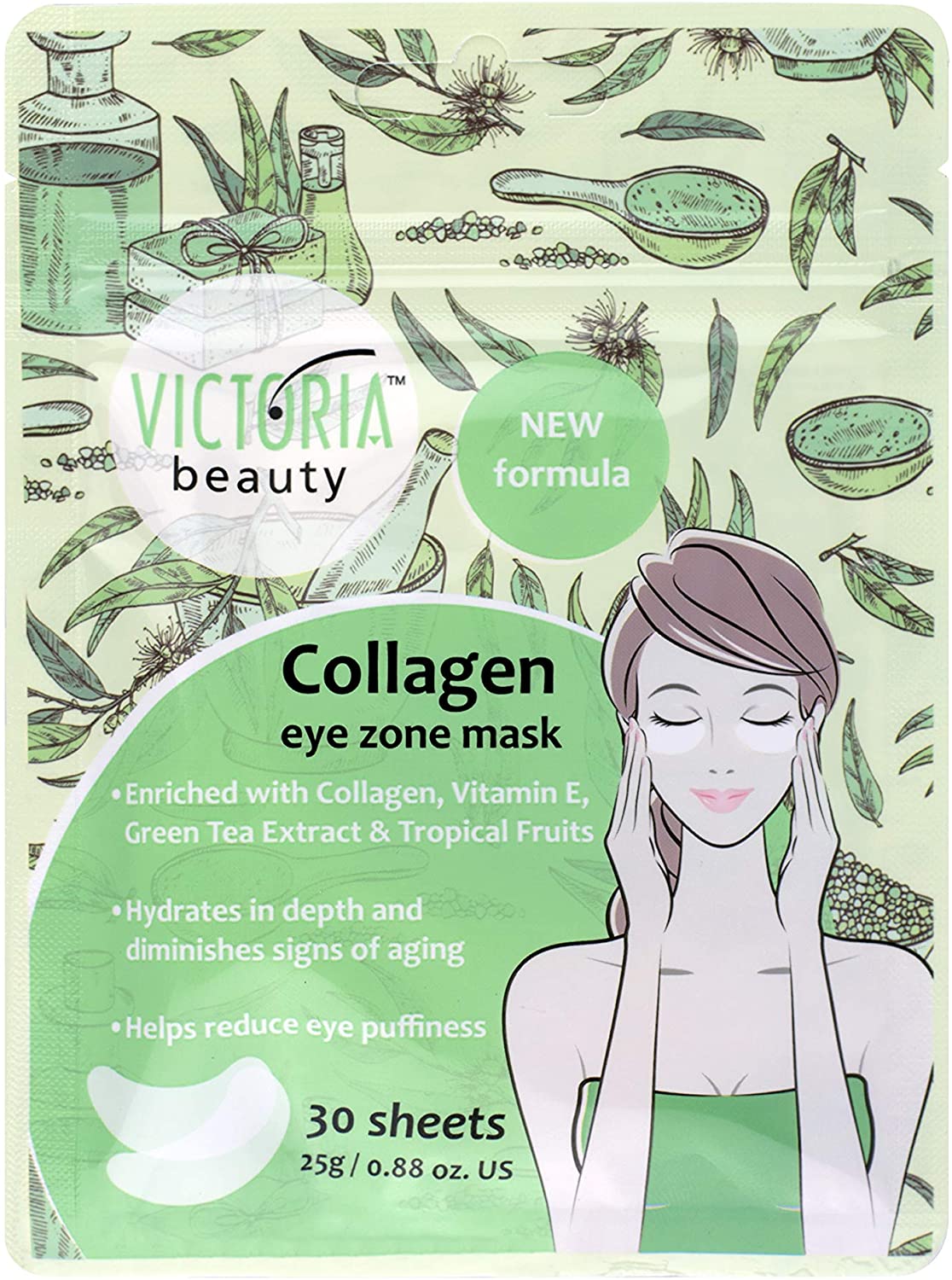 Victoria Beauty Collagen Eye Patches, Under Eye Mask for Puffy Eyes and Eye Bags Remover with Green Tea