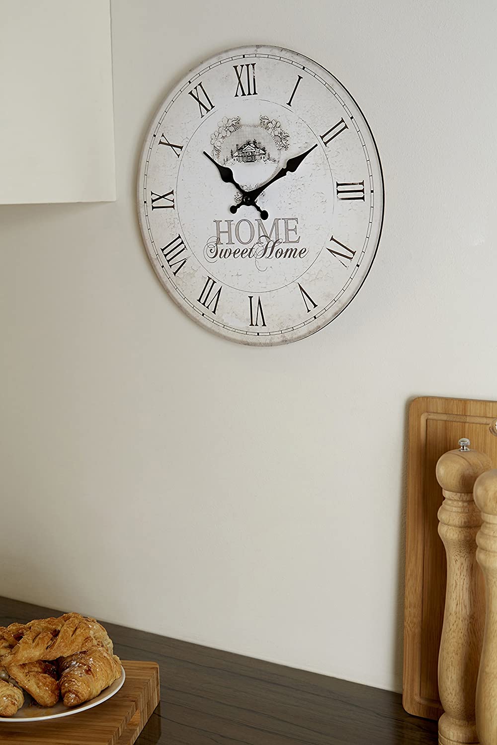 Premier Housewares Modern Frameless Wall Clock Battery Kitchen Clocks Wall Wooden MDF Clocks for Living Room Wall Clock H34 X W34 X D4 Cm,White - Image 4