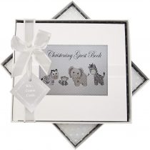 White Cotton Cards CTS3"Christening Guest Book" Cute Animals Toys Design Guestbook