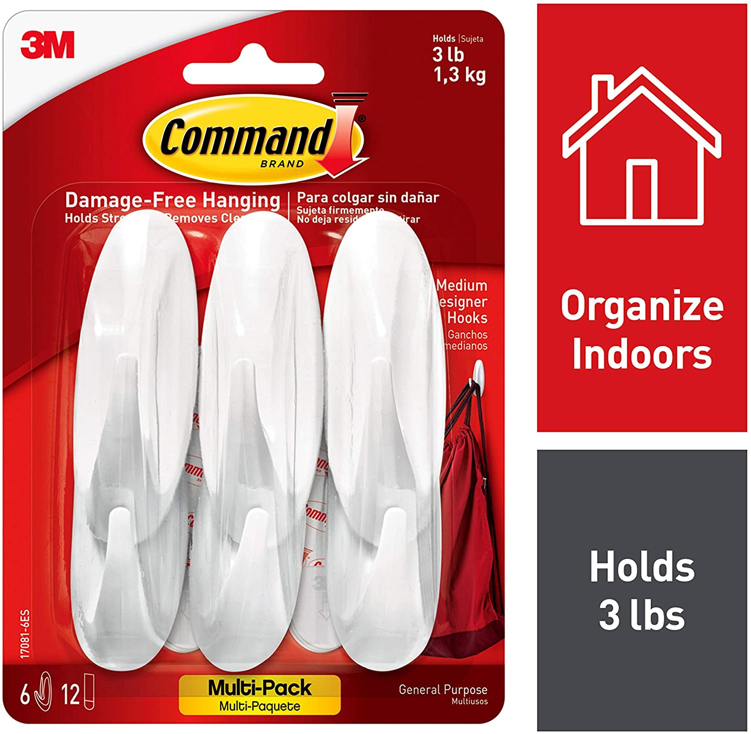 Command Designer Hooks, Medium, White, 6-Hooks (17081-6ES), 6 Hooks