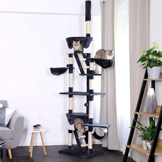 dibea Cat Tree Activity Centre High Ceiling Scratching Post, 240 to 260 cm, Grey/White - Image 2