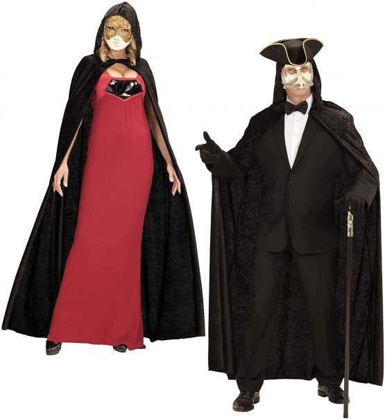 Hooded Cape Black Velvet 150cm Accessory for Halloween Fancy Dress