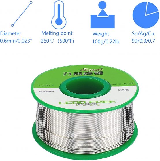 Solder Wire Lead Free Solder Sn99-0.7Cu Rosin Core Tin Wire for Welding Electrical Soldering DIY Repair Working 0.6mm 100g - Image 4
