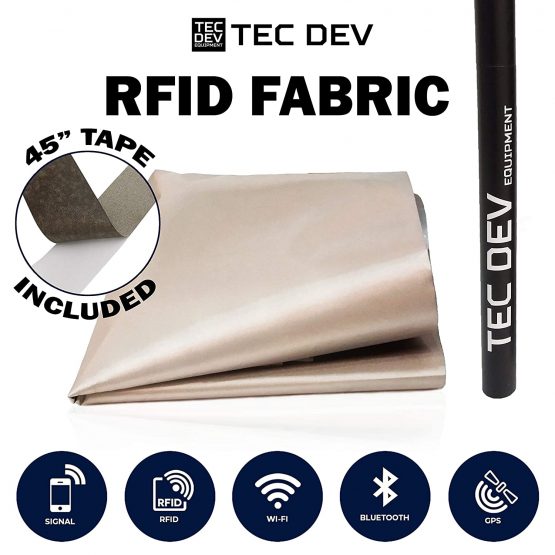 RF Faraday Fabric, Conductive Fabric, EMF Shield, Faraday Cage, RFID, Conductive Shielding, Military Grade, EMI, WiFi, Cell Phone, 45” x 43” /13sq. ft./1.47 Sq. Yds. + 45”L Conductive Tape - Image 2
