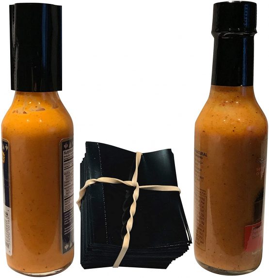 45 x 52 mm Black Perforated Shrink Band for Sauce Bottles and Other Liquid Bottles [Compatible Diameter Range: 19 mm – 25 mm] Pack of 250