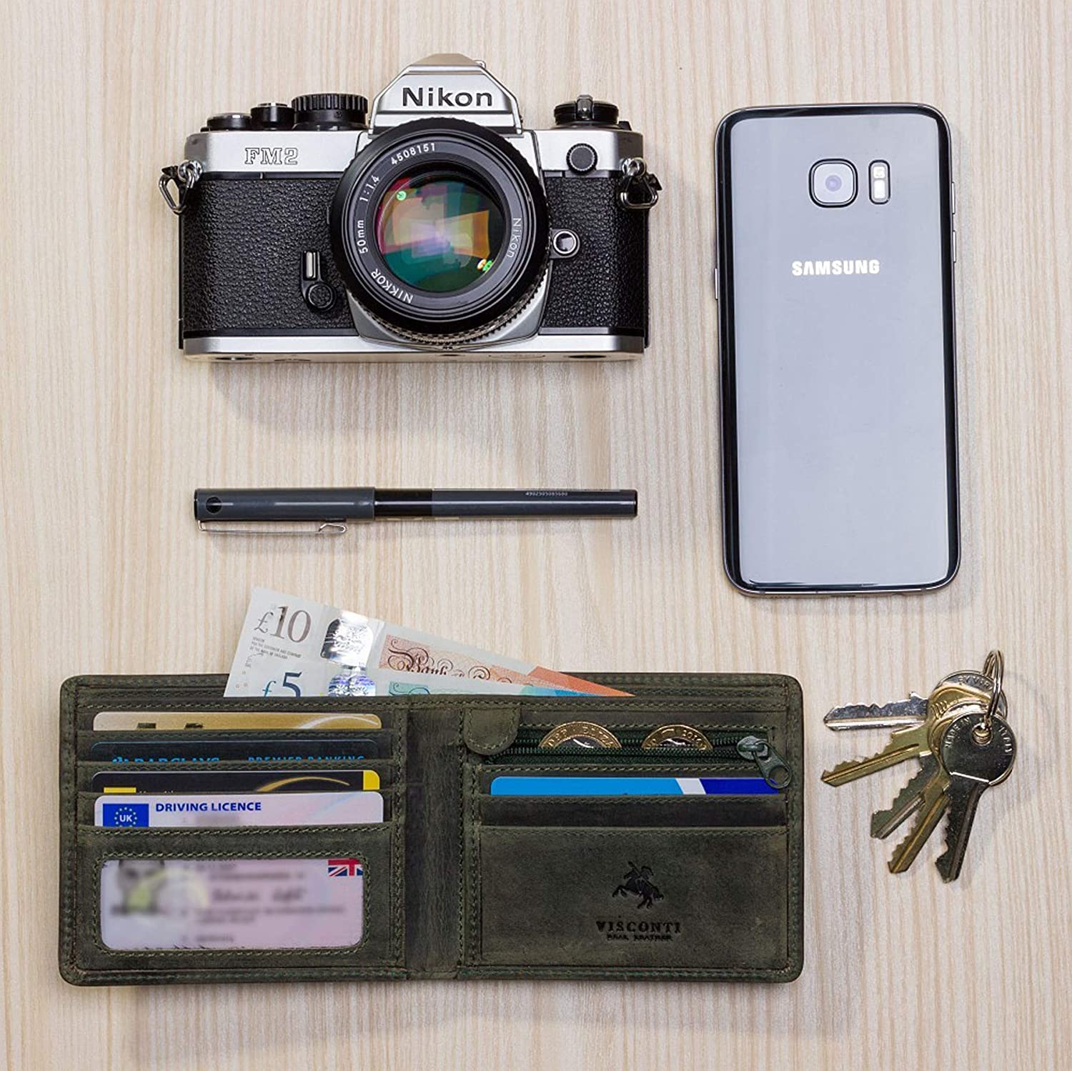 VISCONTI, Men's Small Bifold Leather Wallet, RFID Protected, 6 Credit Card Slots, Note Section & Coin Pocket, Gift Boxed - Image 2