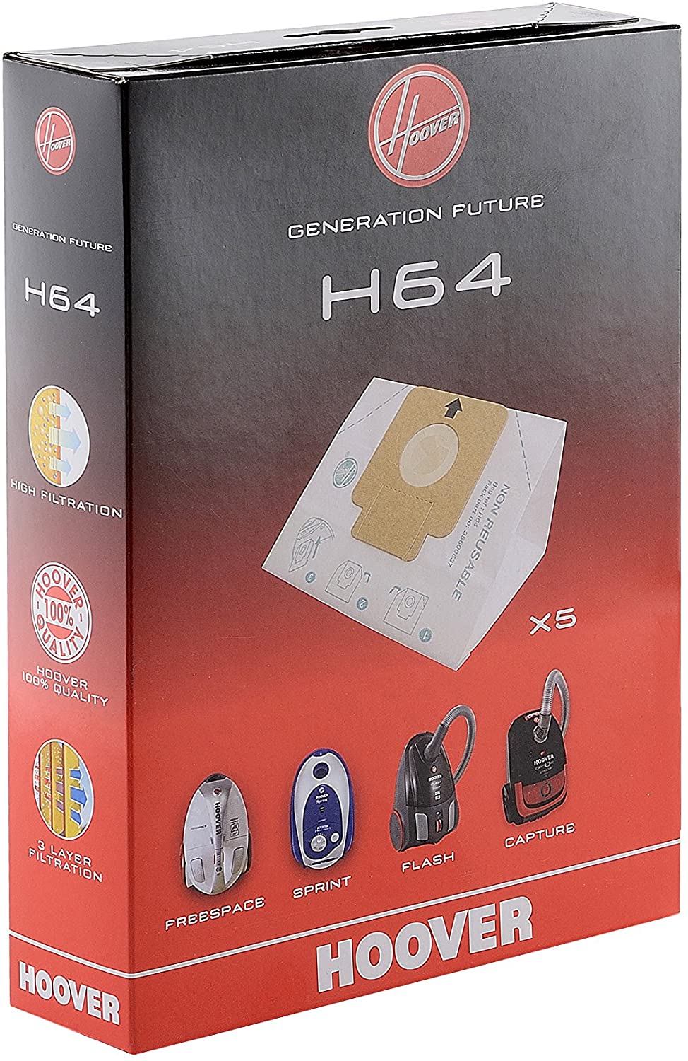 Hoover Genuine H64 Paper Bag for The Freespace Sprint, Flash Cylinders, White