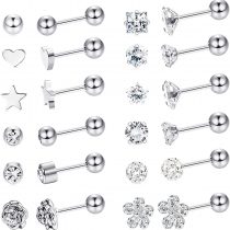 Milacolato 12 Pairs Stainless Steel Ball Stud Earrings Set Barbell Cartilage Helix Ear Piercing 4mm