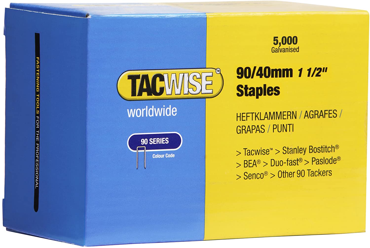 Tacwise 0311 Type 90 / 40 mm Galvanised Narrow Crown Staples, Pack of 5000, Silver