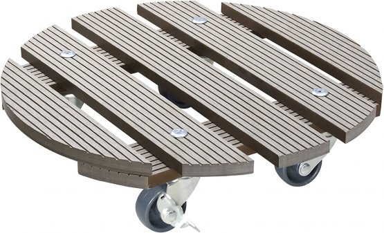 WAGNER Plant trolley WPC Ø 29 x 7 cm I Plant & Flower trolley for indoor + outdoor use I Container trolley made of FSC® wood plastic composite, taupe I 2 breaks I Load capacity 100 kg - 20053601