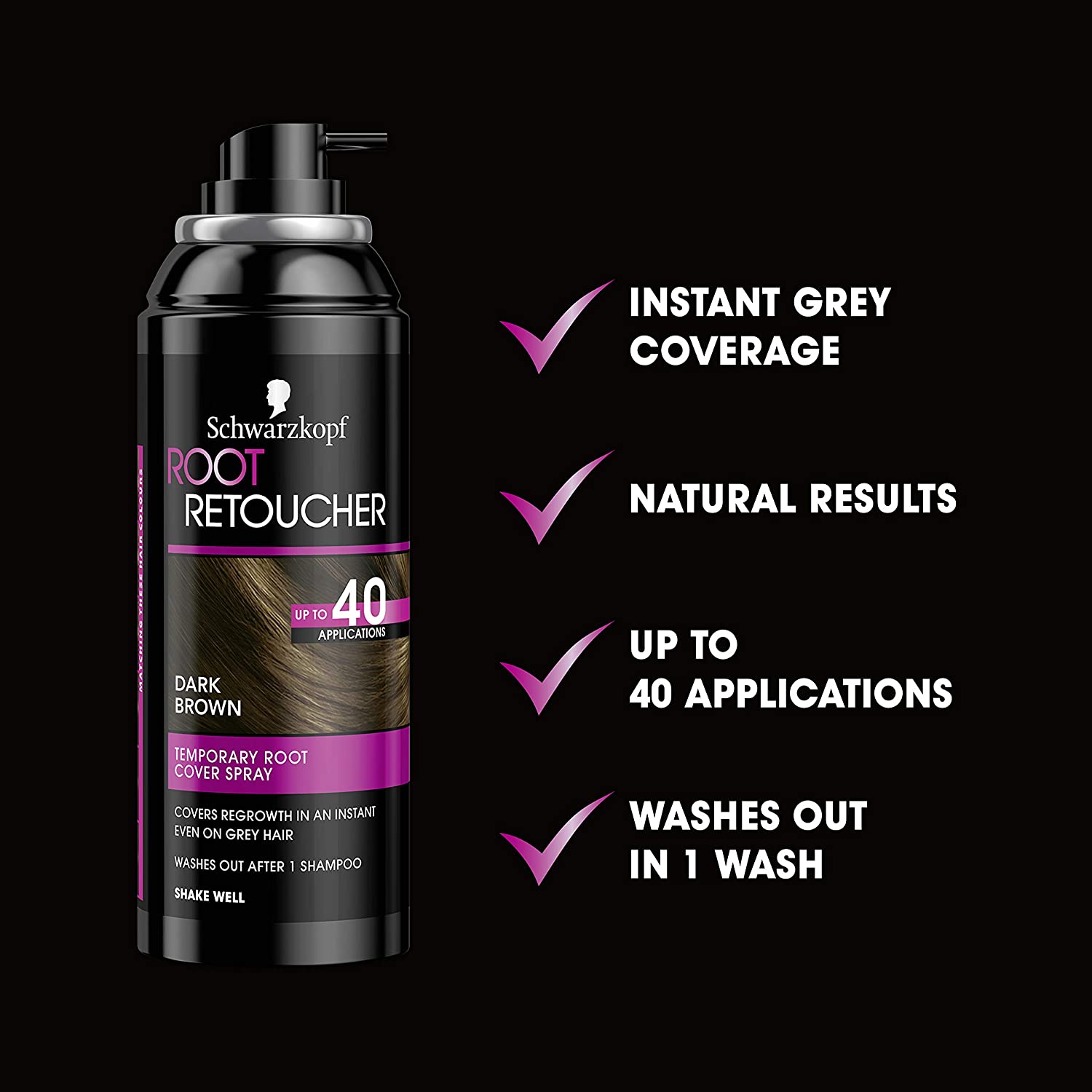 Schwarzkopf Root Retoucher, Instant Temporary Hair Dye Spray for Brunette Regrowth 40 Applications, 3 x 120ml, Dark Brown - Image 2