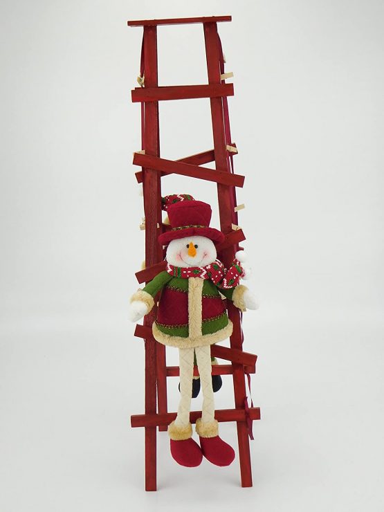 Christmas Concepts® 80cm Standing Christmas Card Holder Santa & Snowman Climbing Ladder With Wooden Pegs - Image 3