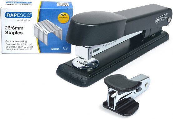 Rapesco 1471 Germ-Savvy Antibacterial, Marlin Stapler & R4 Staple Remover & 5.000 26/6 mm Staples, Black