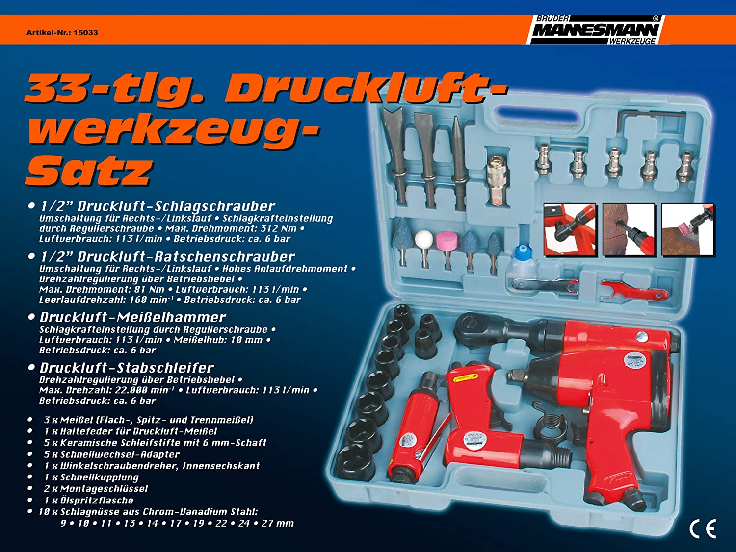 Mannesmann Pneumatic Air Tool Kit (33 Pieces), Multi-color, 26.5 x 36 x 8.5 cm - Image 4