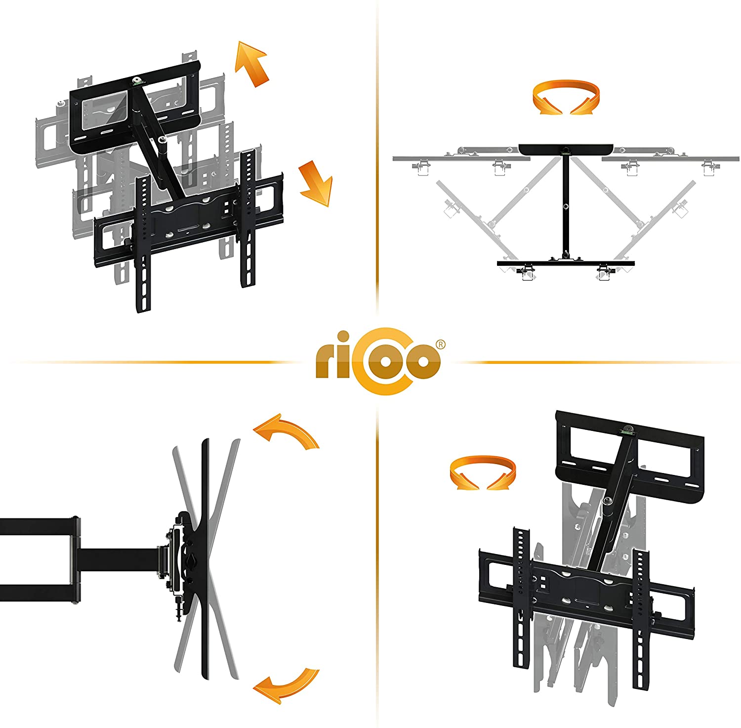 RICOO TV Bracket Tilt Swivel approx 32-55 Inch S6144 for LED LCD OLED Curved and Flatscreens Wall Mount Universal for VESA 200x200-400x400 - Image 3